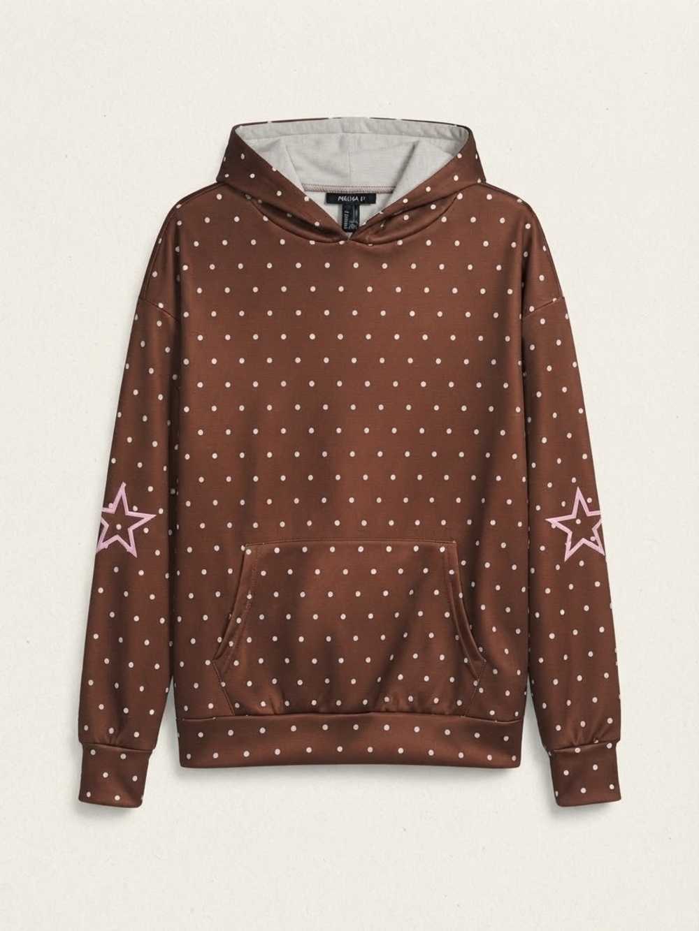 021 - NWT Forever 21 Brown Polka Dot Crewneck Sweater with Pink Star Sleeves (L)